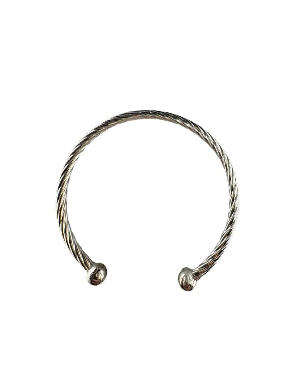 925 Sterling Silver Twisted Cable Wire Open Cuff Bangle Bracelet 52mm 4.62g